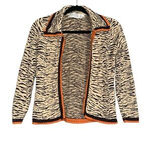 Saks Fifth Avenue Folio Collection Zebra Print Collared Vintage Cardigan SMALL